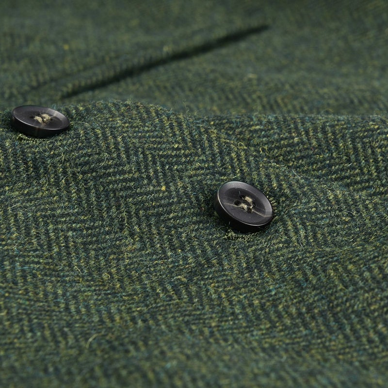 VOBOOM Mens Herringbone Tailored Collar Waistcoat Fullback Wool Tweed Suit Vest (Army Green, Small) - Image 5